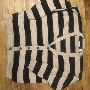 Vintage ESPRIT Striped Button Front Cardigan - Black & Beige